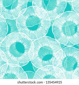 Seamless vector pattern with stylized flowers in thin lines in tropical aqua blue colors. Texture for web, print, wallpaper, home decor, summer fall fashion textile or fabric, website background