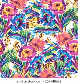 seamless vector pattern stylized flowers painted marker 