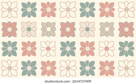 Seamless vector pattern with stylized flowers. Soft pastel color palette, flat design, perfect for fabric, stationery, wrapping paper, home textiles, wallpapers and banners.