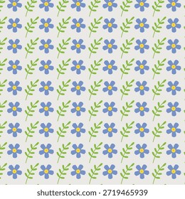 Padrão de vetor sem emenda com flores estilizadas em várias cores (laranja, amarelo, azul, vermelho) em um fundo branco. Design floral Ditsy ideal para aplicações de tecido, têxteis, papel de parede e impressão digital.
