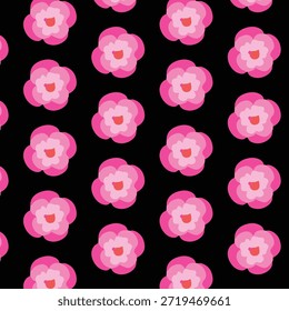 Seamless vector pattern with stylized flowers in multi-colors (orange, yellow, blue, red) on a white background. Ditsy floral design ideal for fabric, textiles, wallpaper, and digital print applications.
