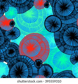 Seamless vector pattern with stylized flowers and leaves of water lilies.