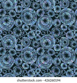 Seamless vector pattern with stylized flowers and leaves of water lilies.