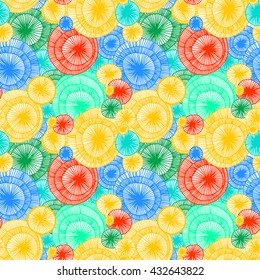 Seamless vector pattern with stylized flowers and leaves of water lilies.