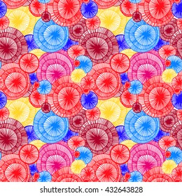 Seamless vector pattern with stylized flowers and leaves of water lilies.