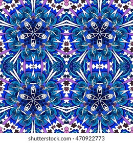 Seamless vector pattern with stylized flowers and curls. Print for fabric.