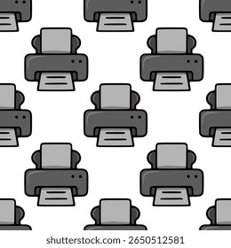 Seamless vector pattern of stylized grey printers, ideal for office-themed designs, featuring a playful cartoonish style and repeating print motif.