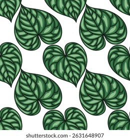 Seamless vector pattern of stylized heart-shaped leaves in dark green shades, creating a lush and textured botanical design perfect for various applications.