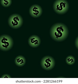 seamless vector pattern with a stylized image of a dollar on a dark background for prints on wallpapers, fabrics, covers, banners and for decorating interiors and scenes in a financial style