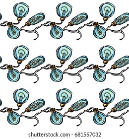 A seamless vector pattern, with stylized lamps on a wire.