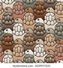 Seamless vector pattern with stylized land turtles in warm, muted gradient earth tones