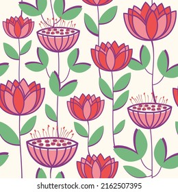 Seamless vector pattern with stylized lotus flowers.
