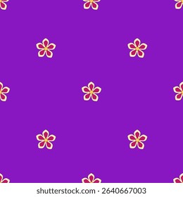 Seamless vector pattern with stylized magenta and cream flowers on a vibrant purple background, ideal for textile prints or digital design projects.