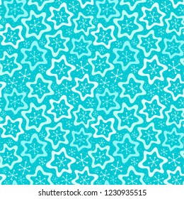 Seamless vector pattern with stylized stars and snowflakes.