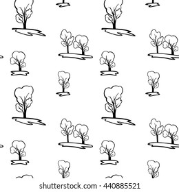 A seamless vector pattern with stylized trees.