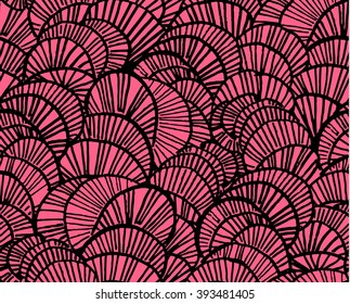 Seamless vector pattern with stylized waves and shells.