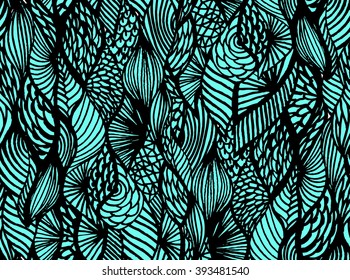 Seamless vector pattern with stylized waves and shells.