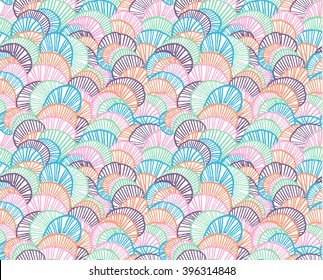 Seamless vector pattern with stylized waves and shells.