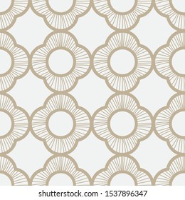 A seamless vector pattern with subtle linear quatrefoils ornament in light colors. Elegant surface print design. Great for backgrounds, wedding cards, invitations, and wrapping paper.