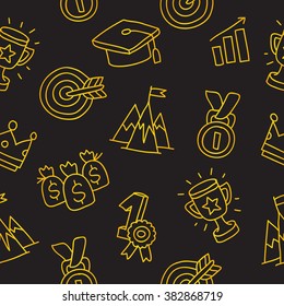 Seamless vector pattern of successful gold icons on a black background.