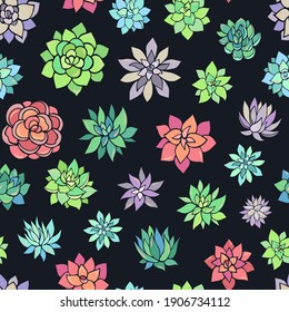 Seamless vector pattern of succulents. Background for greeting card, website, printing on fabric, gift wrap, postcard and wallpapers. 