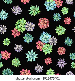 Seamless vector pattern of succulents. Background for greeting card, website, printing on fabric, gift wrap, postcard and wallpapers. 