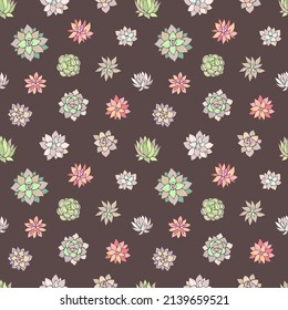 Seamless vector pattern of succulents. Background for greeting card, website, printing on fabric, gift wrap, postcard and wallpapers.