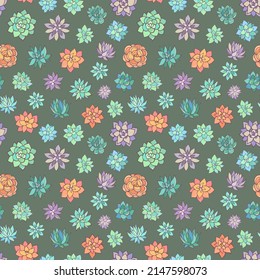 Seamless vector pattern of succulents. Background for greeting card, website, printing on fabric, gift wrap, postcard and wallpapers.