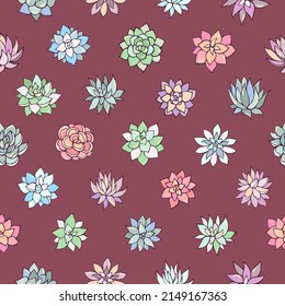 Seamless vector pattern of succulents. Background for greeting card, website, printing on fabric, gift wrap, postcard and wallpapers. 