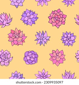 Seamless vector pattern of succulents. Background for greeting card, website, printing on fabric, gift wrap, postcard and wallpapers.