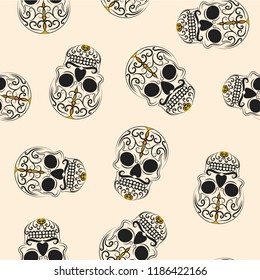 Seamless vector pattern with sugar. Day of the Dead. Mexico