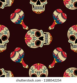 Seamless vector pattern with sugar. Day of the Dead. Mexico