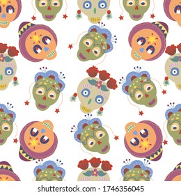 Seamless vector pattern of sugar skulls. Mexican day of the dead.