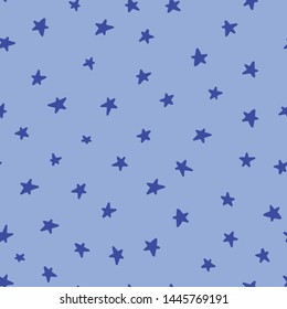 Seamless vector pattern. Suitable for textile, print, decoration, clothes. Stars on blue sky. Good night dreams. Pajamas design style. Children and kids decor. Sweet night wallpapers.
