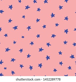 Seamless vector pattern. Suitable for textile, print, decoration, clothes. Stars on blue sky. Good night dreams. Pajamas design style. Children and kids decor. Sweet night wallpapers.
