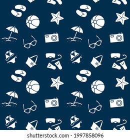 Seamless vector pattern with Summer beach. For fabric, paper, wrap, textile, poster, scrapbooking, wallpaper or background.