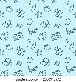 Seamless vector pattern with Summer beach. For fabric, paper, wrap, textile, poster, scrapbooking, wallpaper or background.
