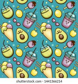 Seamless vector pattern. Summer food illustration. Template for menu and labels. Trendy textile print.