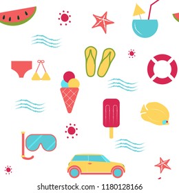 Seamless Vector Pattern with Summer, Holiday and Travel Elements 