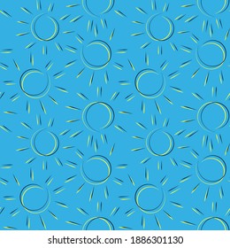 Seamless vector pattern with sun on blue background. It can be used for textiles of clothing and things, paper products, wrapping, wallpaper, decor, notebook, interior and background 