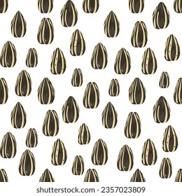 Seamless vector pattern with Sunflower seeds in cartoon style cute design Modern bright colors for paper covers. interior fabrics, backgrounds, and other users.