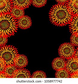 Seamless vector pattern with sunflowers on black background