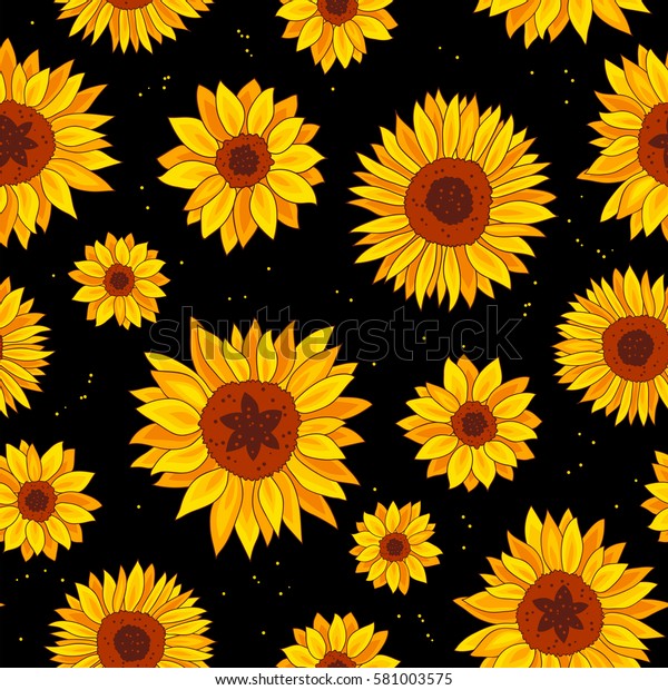 Seamless Vector Pattern Sunflowers On Black Stock Vector (Royalty Free ...