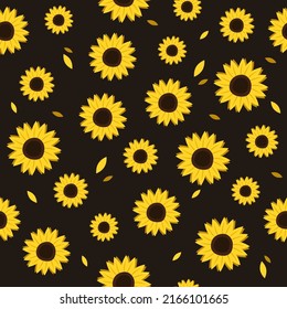 Seamless vector pattern with sunflowers. Suitable for wallpaper, print, t-shirt, hoody, wrapping, packaging.