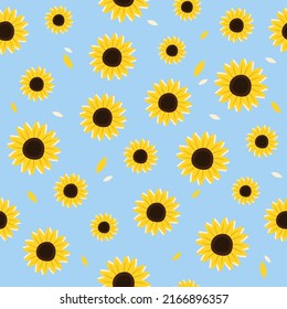 Seamless vector pattern with sunflowers. Suitable for wallpaper, print, t-shirt, hoody, wrapping, packaging.