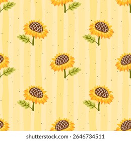 Seamless vector pattern with sunflowers in warm yellow and orange tones. Suitable for textiles, Cozy design for fabric, wallpaper, and seasonal wrapping.