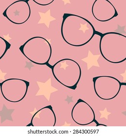 Seamless vector pattern with sunglasses and stars. EPS8 illustration. 