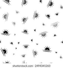 Patrón de Vector sin fisuras con símbolos de amanecer en el mar, creando un fondo monocromo creativo con Elementos girados. Ilustración vectorial sobre fondo blanco