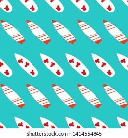 Seamless vector pattern with surfboards on blue backdrop