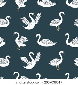 Seamless vector pattern of swans. Decoration print for wrapping, wallpaper, fabric, textile.